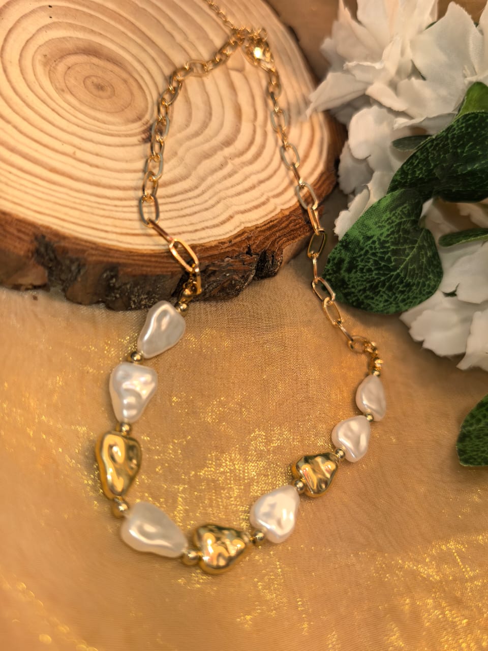 The Lumière Golden Heart & Baroque Pearl Necklace Set